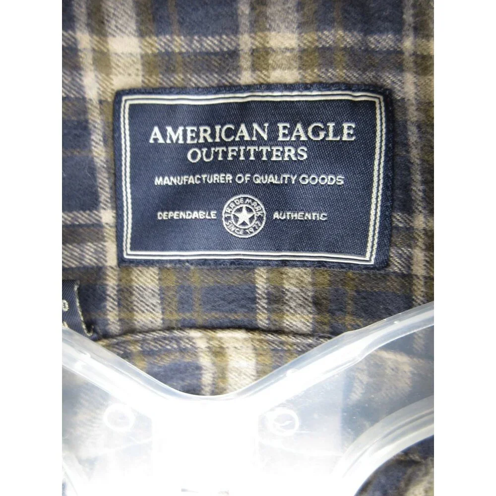 VINTAGE American Eagle Shirt Large Flannel Button Down Plaid Pocket